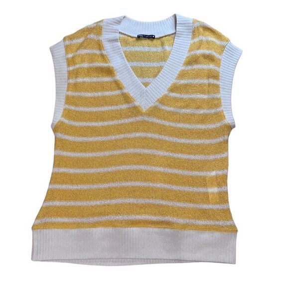 Zara Women’s V-Neck Striped Oversized Knitted Vest Yellow, Size Small - Picture 2 of 13